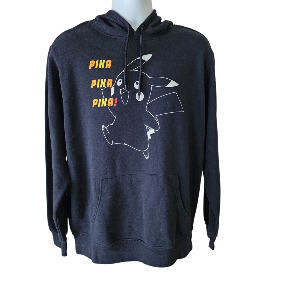 Pokemon Pikachu Pika Pika Graphic Pullover Hoodie Men's Large Black Anime